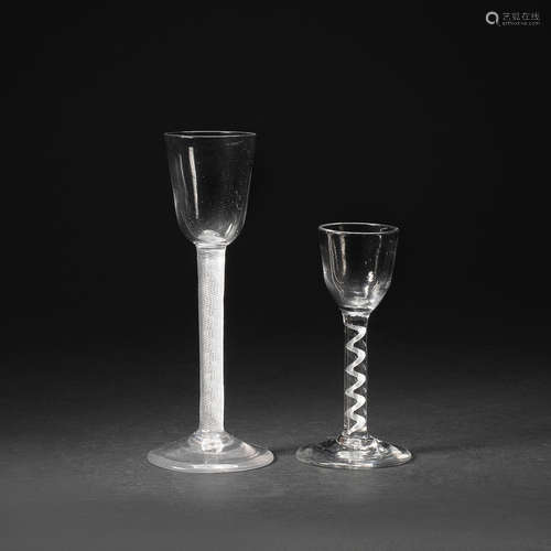 An airtwist cordial glass and an unusually small wine glass, circa 1755-60