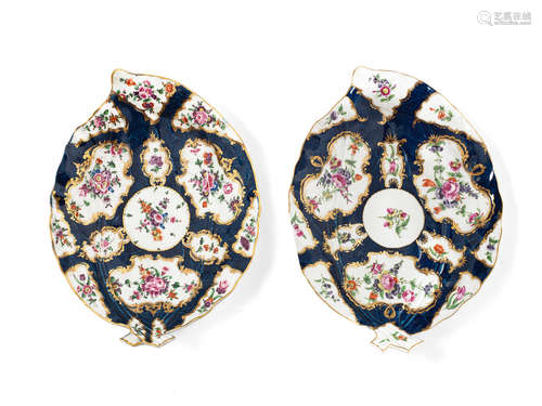 Two large Worcester leaf dishes, circa 1770