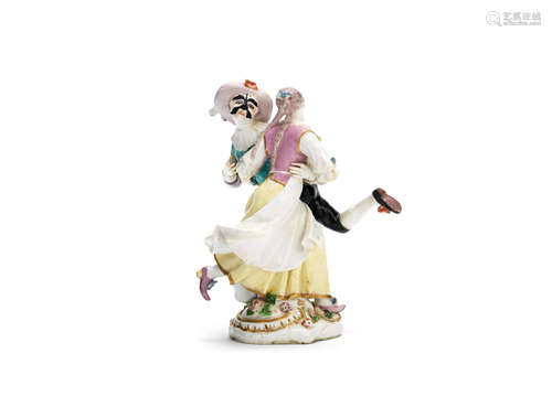 A Chelsea group of Harlequin and Columbine dancing, circa 1755