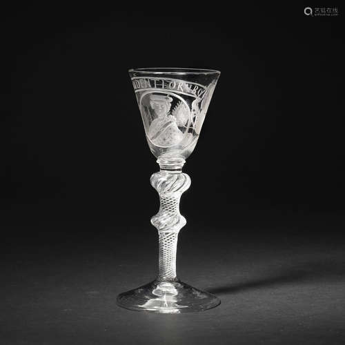 An engraved Jacobite portrait glass, circa 1750