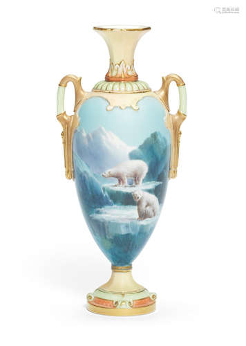 A very rare Royal Worcester Polar Bear vase by Harry Davis, dated 1903