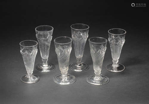 A collection of six early short or dwarf ale glasses, first half 18th century