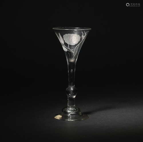 An unusual Jacobite baluster wine glass, circa 1745-50