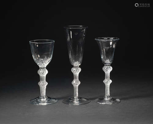 Three airtwist wine glasses, circa 1750