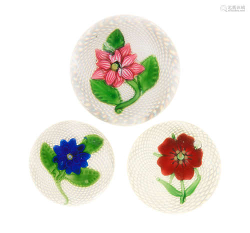 Three St. Louis flower paperweights, circa 1850