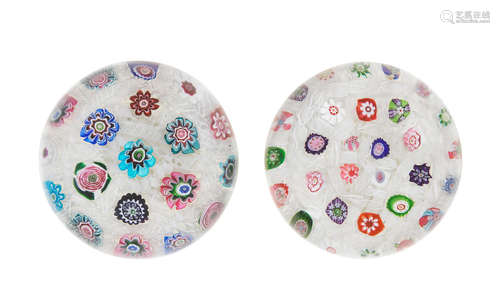 Two Clichy spaced millefiori 'chequer' paperweights, circa 1850