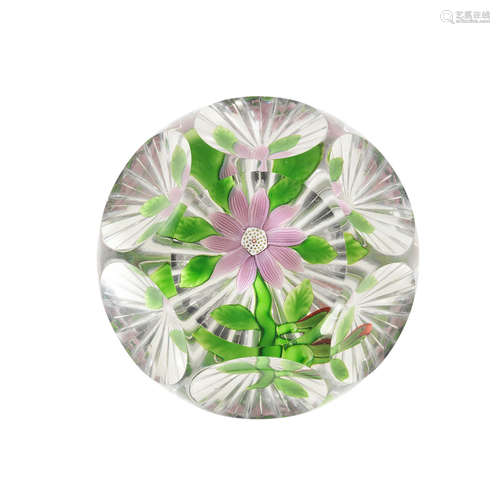 A Baccarat faceted purple clematis paperweight, circa 1850