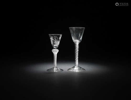 Two good airtwist wine glasses, circa 1760