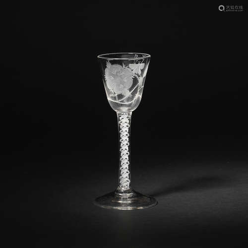 A Jacobite opaque-twist wine glass, circa 1760