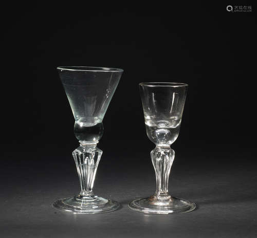 Two moulded stemmed wine glasses, circa 1720-30