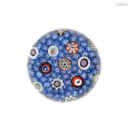 A Baccarat blue carpet-ground paperweight, dated 1848