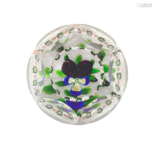 A rare Baccarat faceted garlanded pansy paperweight, circa 1850