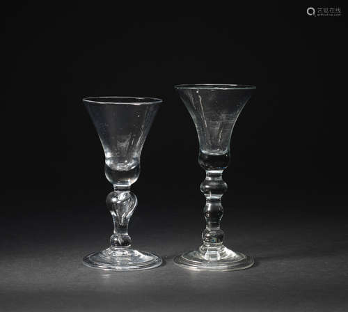 Two baluster wine glasses, circa 1725