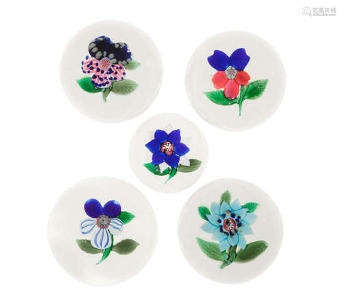 Five Boston and Sandwich Glass Co. flower paperweights, circa 1860