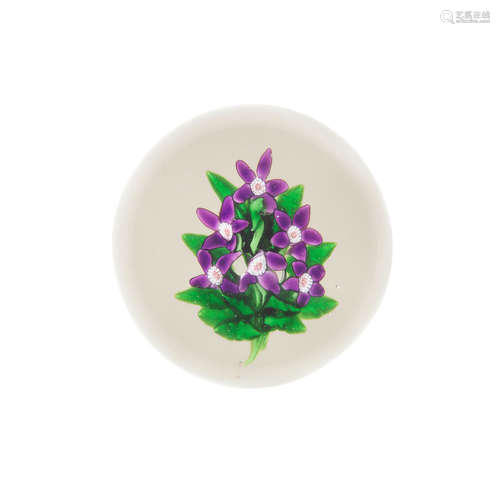 A very rare Clichy purple gentian spray paperweight, circa 1850