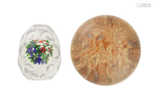 A pinchbeck paperweight and a St. Louis hand-cooler, mid 19th century