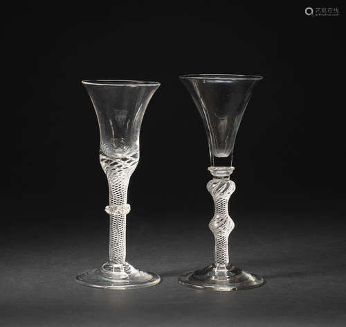 Two airtwist wine glasses, circa 1750