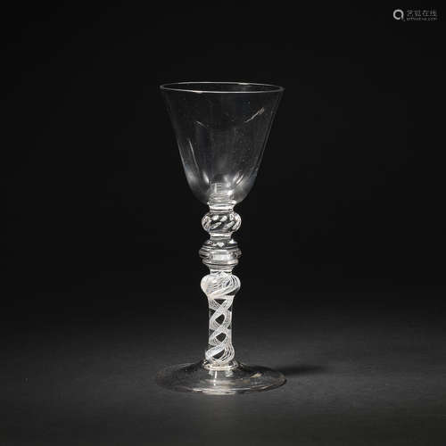 A good composite-stemmed light baluster and opaque twist wine goblet, circa 1755-65