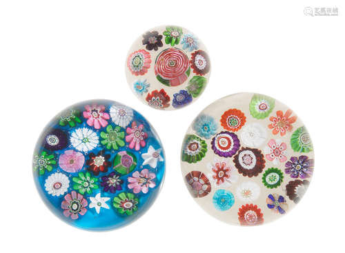 Three Clichy spaced-millefiori paperweights, circa 1850