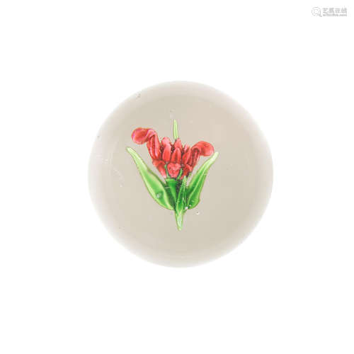 A rare French red budding flower paperweight, Clichy or perhaps Pantin, circa 1850-70