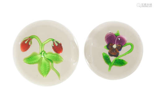 A St. Louis wild strawberries paperweight and a pansy paperweight, circa 1850