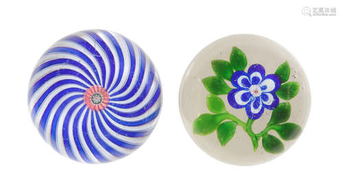 A Clichy swirl paperweight and a Baccarat blue primrose paperweight, circa 1850