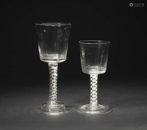 A massive airtwist goblet and an opaque twist goblet, circa 1745-60