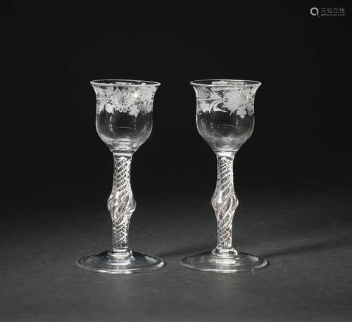 A pair of airtwist wine glasses, circa 1750