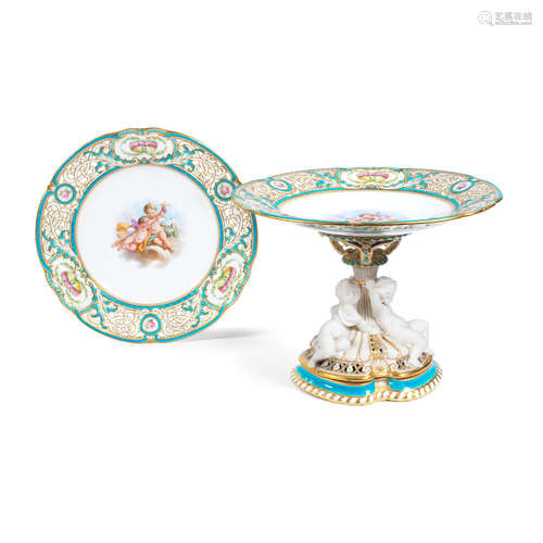 A very fine Minton dessert comport and six plates, dated 1860