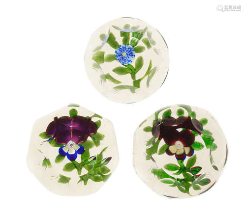 Three Baccarat faceted flower paperweights, circa 1850