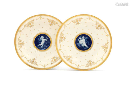 A pair of Minton pâte-sur-pâte plates by Alboin Birks, dated 1905