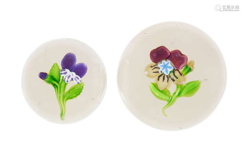 A St. Louis pansy paperweight and another French pansy weight, circa 1850