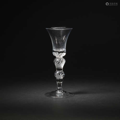 An unusual composite-stemmed wine or cordial glass, circa 1740-50