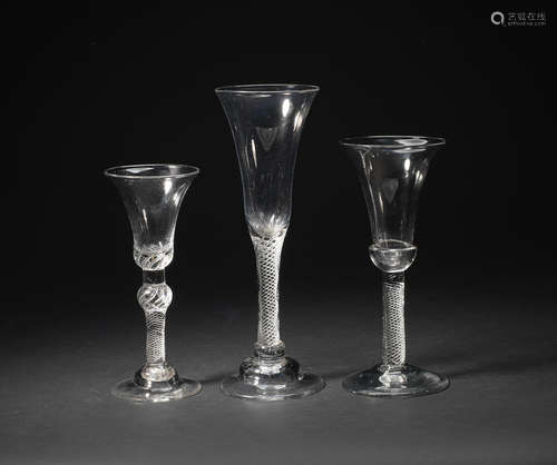 Three airtwist glasses, circa 1745-60