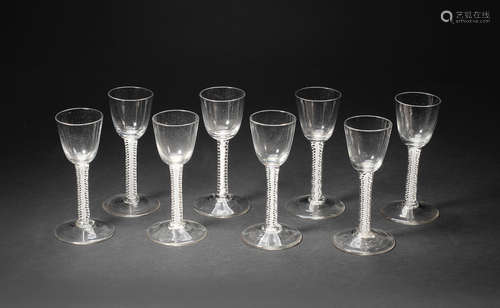 A set of eight opaque-twist wine glasses, circa 1760