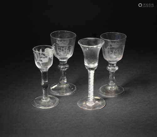 Four various wine glasses, third quarter 18th century