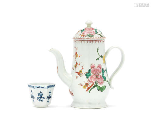 A Richard Chaffers coffee pot and cover and an hexagonal beaker, circa 1756-65