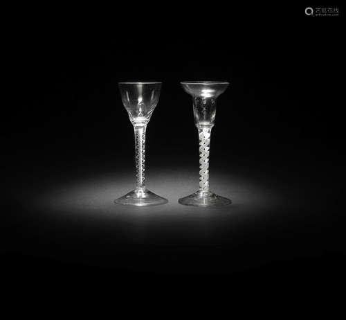 A pan-topped wine glass and a double ogee wine glass, circa 1760