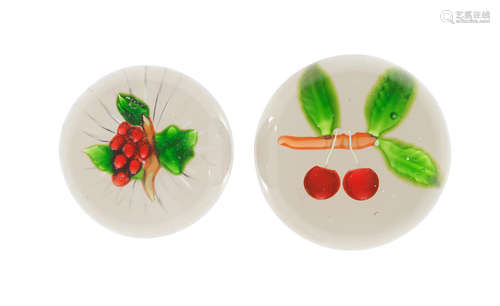 Two St. Louis fruit paperweights, circa 1850