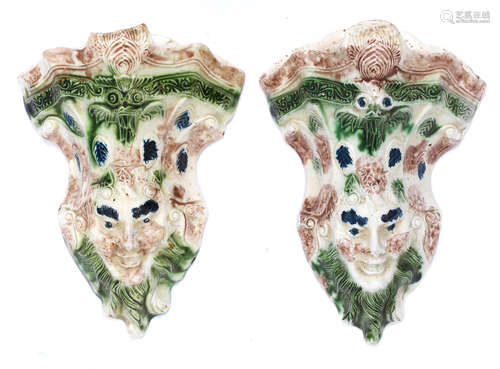 A pair of lead-glazed earthenware wall pockets, circa 1765