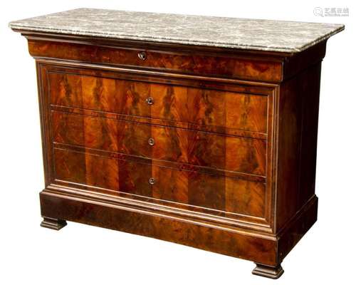 FRENCH CHARLES X MARBLE TOP MAHOGANY COMMODE