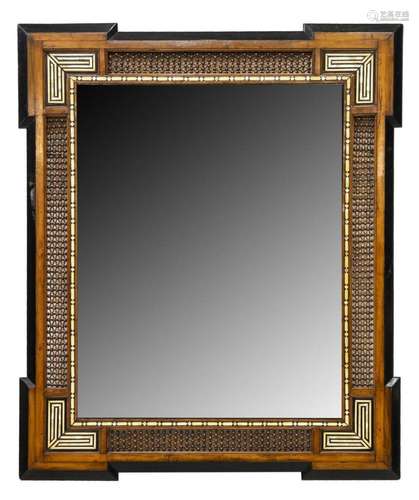 EGYPTIAN BONE & MOP INLAY FRAMED BEVEL WALL MIRROR