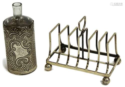 (2) ENGLISH EDWARDIAN STERLING SILVER RACK, BOTTLE