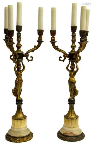 2) CONTINENTAL FIGURAL FIVE-LIGHT CANDELABRA LAMPS