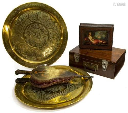 (5) GROUP OF DECORATIVE ITEMS, CHARGERS, BOXES