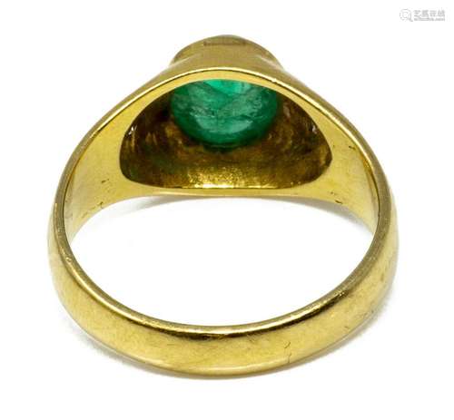 ESTATE 18KT GOLD, DIAMOND & EMERALD CABOCHON RING