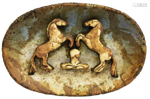 LARGE ITALIAN CERAMIC WALL PLATTER WITH HORSES