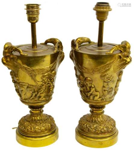 (PAIR) GILT BRONZE URN-FORM TABLE LAMPS