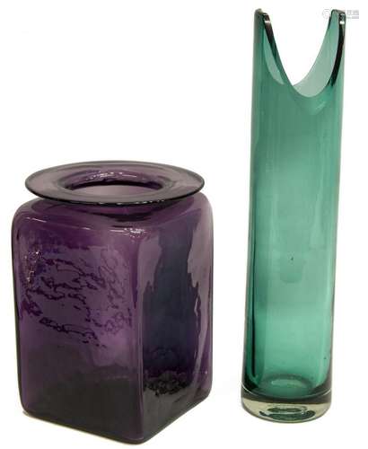 (2) BLENKO VASES, SEA GREEN & VIOLET