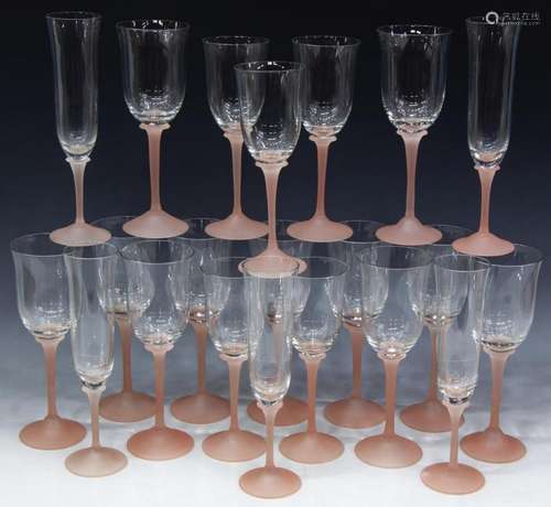 (21) COLLECTION OF FROSTED PINK GLASS STEMWARE